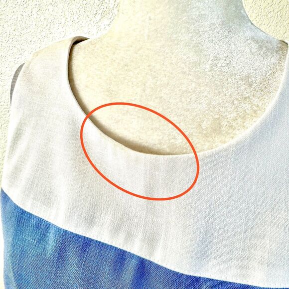 VTG Howard Wolf Size 8 Sheath Pencil Dress Tan Blue White Colorblock Stripes - Picture 10 of 16